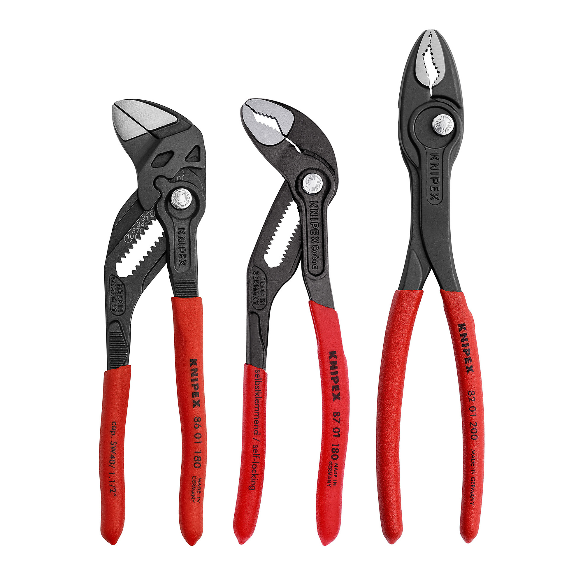 KNIPEX Pliers Set - 3-Pc., Steel, Includes Cobra Water Pump Pliers, Pliers Wrench, TwinGrip Pliers, Model# 9K 00 80 156 US